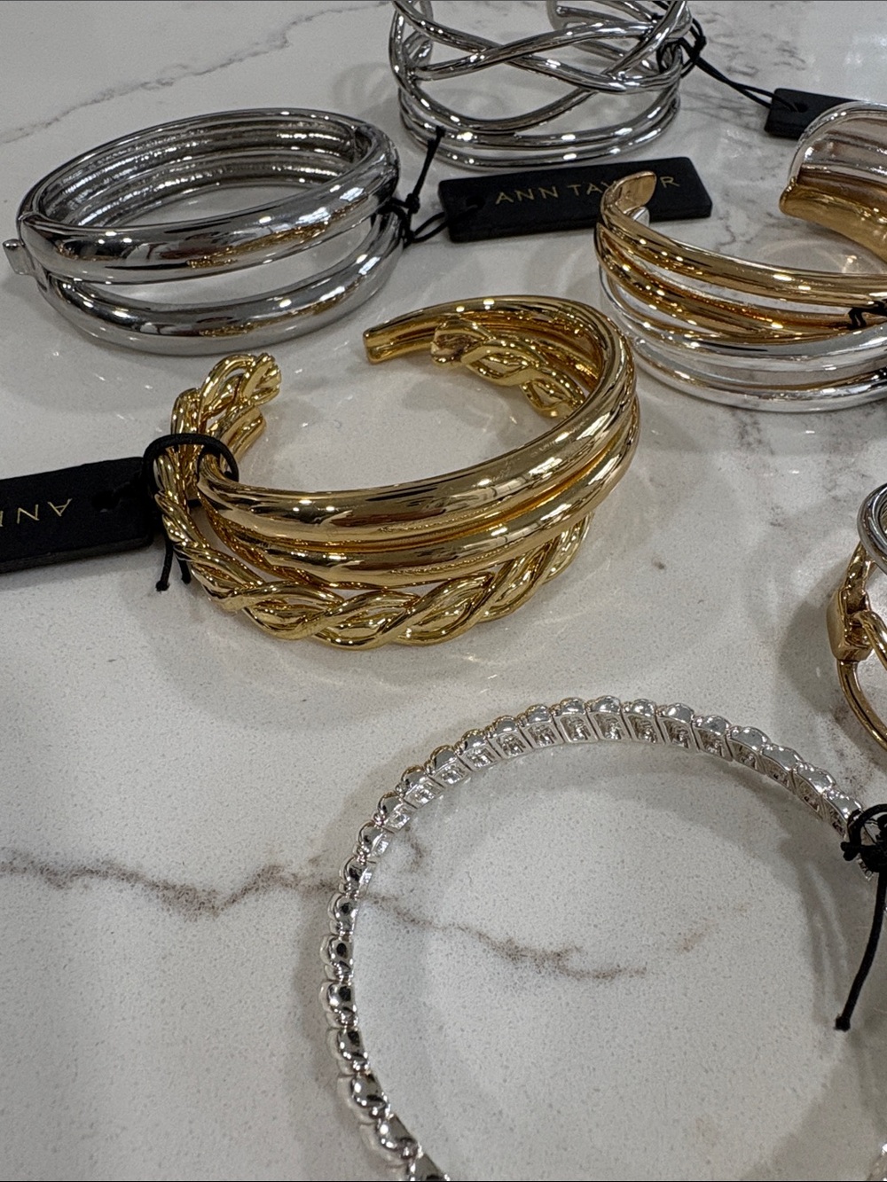 Ann Taylor Gold and Silver Mixed-Metal Cuff Bangle Bracelet Set - Picture 3 of 15